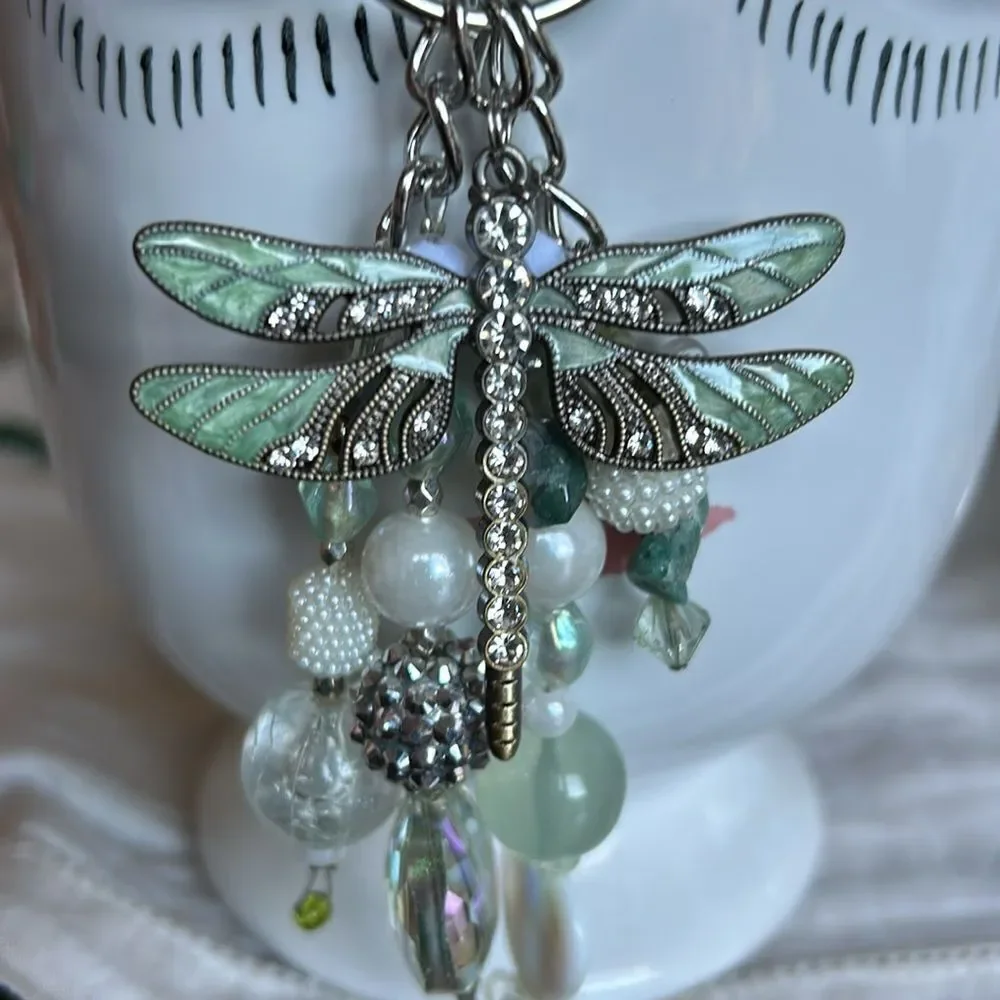 Hand made key chain dragonfly with stones NeW